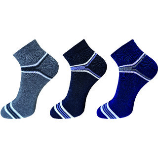 USOXO Soft Breathable Combed Cotton Ankle Socks For Men Pack Of 3 (Dark grey, Black, Navy blue) strip up lowcut