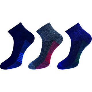 USOXO Soft Breathable Combed Cotton Ankle Socks For Men Pack Of 3 (Dark grey, Black, Navy blue) ultra feel