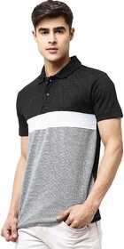 Leotude Men Black Color Block Cotton Blend Casual T-Shirt