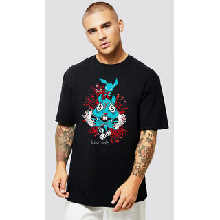 Leotude Men Black Printed Cotton Blend T-Shirt