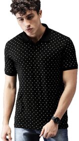 Leotude Men Black Printed Cotton Blend Casual T-Shirt
