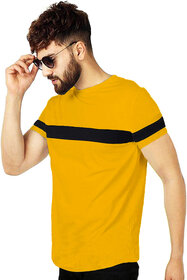 Leotude Men Yellow Color Block Cotton Blend T-Shirt