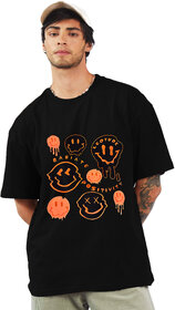 Leotude Men Black Printed Cotton Blend T-Shirt