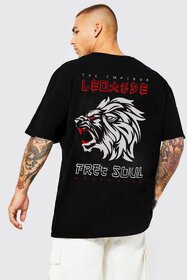 Leotude Men Black Printed Cotton Blend T-Shirt