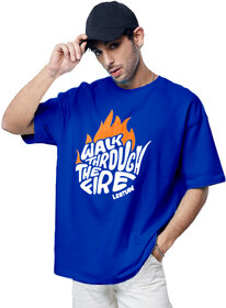 Leotude Men Blue Printed Cotton Blend T-Shirt