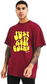 Leotude Men Maroon Printed Cotton Blend T-Shirt
