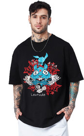 Leotude Men Black Printed Cotton Blend T-Shirt
