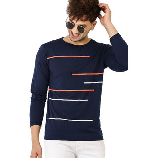 Leotude Men Navy Printed Cotton Blend T-Shirt