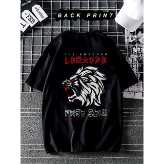 Leotude Men Black Printed Cotton Blend T-Shirt