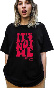 Leotude Black Printed Cotton Blend Round Neck Half Sleeve T-Shirts For Womens