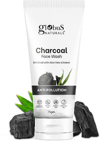 Globus Naturals Anti Pollution Charcoal Face Wash, Enriched with Tea Tree Oil, For Oily & Acne Prone Skin, 75 gm