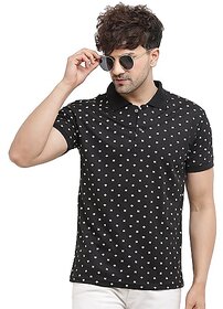 Leotude Men Black Printed Cotton Blend Casual T-Shirt