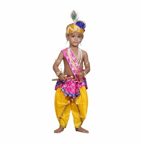 Kaku Fancy Dresses Krishna Costume (Dhoti, Patka, Mukut, Mala, Bajuband, Bansuri, Morpankh), 1-2Yrs