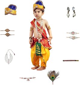 Kaku Fancy Dresses Krishna Costume (Dhoti, Patka, Mukut, Mala, Bajuband, Bansuri, Morpankh), 1-2Yrs