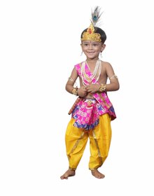 Kaku Fancy Dresses Krishna Costume (Dhoti, Patka, Mukut, Mala, Bajuband, Bansuri, Morpankh), 1-2Yrs
