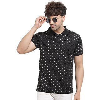 Leotude Men Black Printed Cotton Blend Casual T-Shirt
