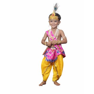 Kaku Fancy Dresses Krishna Costume (Dhoti, Patka, Mukut, Mala, Bajuband, Bansuri, Morpankh), 1-2Yrs