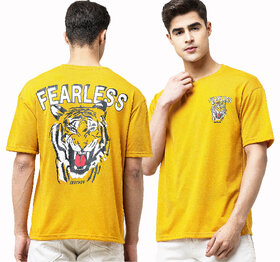 Leotude Men Mustard Printed Cotton Blend T-Shirt