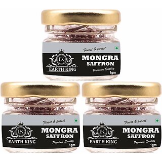 EARTH KING Finest  and  Pure A++ Grade Mongra Saffron Threads for Skin, Face  and  Cooking - 3 Gram (3 x 1 g)
