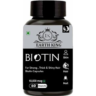 EARTH KING Biotin Capsule for Hair Growth  and  Glowing Skin, Fights Nail Brittleness -10000Mcg (60 Capsules)