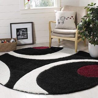 GALLERY HOME Silky Smooth Anti-Skid Shaggy Round Carpet with 2 inch Thickness (4 x 4 Round, Black C2)
