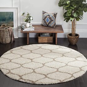 GALLERY HOME Silky Smooth Anti-Skid Shaggy Round Carpet with 2 inch Thickness (7 x 7 Round, Ivory A5)