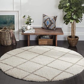GALLERY HOME Silky Smooth Anti-Skid Shaggy Round Carpet with 2 inch Thickness (6 x 6  Round, Ivory K5)