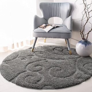 GALLERY HOME Silky Smooth Anti-Skid Shaggy Round Carpet with 2 inch Thickness (8x 8  Round, Charcoal M2)