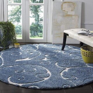 GALLERY HOME Silky Smooth Anti-Skid Shaggy Round Carpet with 2 inch Thickness (4 x 4 Round, Blue T1)