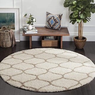 GALLERY HOME Silky Smooth Anti-Skid Shaggy Round Carpet with 2 inch Thickness (7 x 7 Round, Ivory A5)