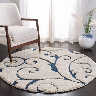 GALLERY HOME Silky Smooth Anti-Skid Shaggy Round Carpet with 2 inch Thickness (5 x 5 Round, Ivory Blue A3)