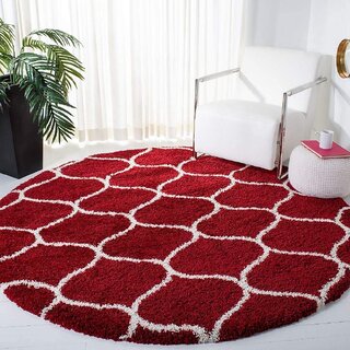 GALLERY HOME Silky Smooth Anti-Skid Shaggy Round Carpet with 2 inch Thickness (7 x 7 Round, Maroon F4)