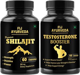 (Pack of 2) FIJ Ayurveda Shilajit & Booster Capsules Combo  60 Capsules Each,Natural Health Support