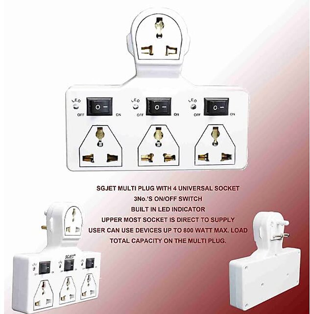 Buy Multi Plug 3+3 Universal Socket Adaptor with Led Indicator ...