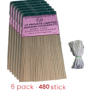 Darshini Herbal Jhuna Insense Stick For Puja (Agarbatti) (6 pack) 480 pc stick for with free gifty catton wicks batti100