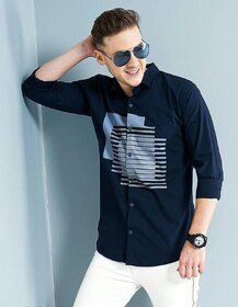 Modernity Men Dark Blue Printed Regular Fit Shirt