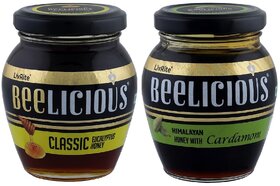 Beelicious Classic Eucalyptus Honey And Himalayan Honey with Cardamom, Pack of 2, 250g Each