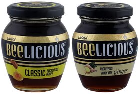 Beelicious Classic Eucalyptus Honey And Eucalyptus Honey with Ginger, Pack of 2, 250g Each