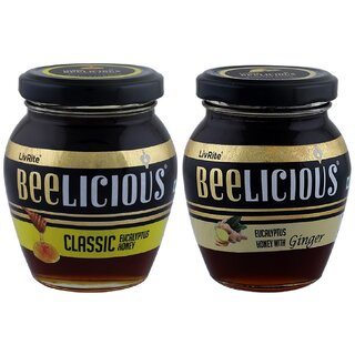 Beelicious Classic Eucalyptus Honey And Eucalyptus Honey with Ginger, Pack of 2, 250g Each