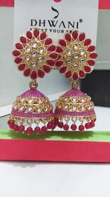 Beautiful Wedding Design Kundan Stone Mirror Work Jhumka Earring Lightpink Color