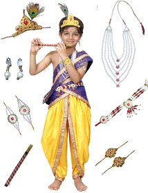 Krishna Fancy Costume for Boys (Blue Dhoti, Patka, Belt, Mukut, Mala, Bansuri)