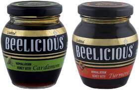Beelicious Himalayan Honey with Cardamom And Himalayan Honey with Turmeric, Pack of 2, 250g Each