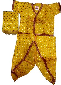 Krishna or Kanha kastoori yellow polka dot fancy dress costume for kids