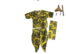 Krishna or Kanha Mor Pankh Yellow Color Fancy Dress Janamashtami Special Costume With Accessories For KidsEv