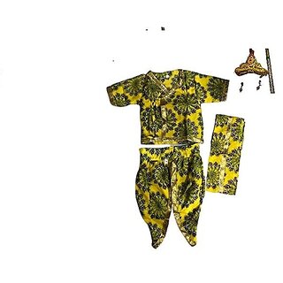 Krishna or Kanha Mor Pankh Yellow Color Fancy Dress Janamashtami Special Costume With Accessories For KidsEv