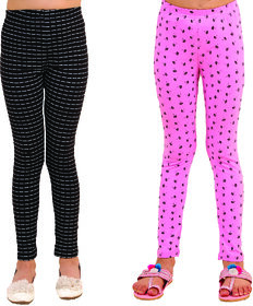 Kids Cave Girl's Super Combed Cotton Elastane Stretch Slim Fit Three Quarter Printed Leggings Combo Pack (2 to 4 Years)