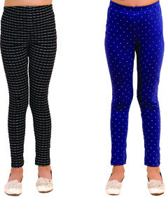 Kids Cave Girl's Super Combed Cotton Elastane Stretch Slim Fit Three Quarter Printed Leggings Combo Pack (4 to 6 Years)