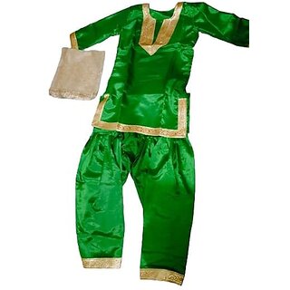 Gidda Suit Punjabi Girl State Theme Green Color Fancy Dress Costume For Girl Kids