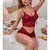 Sparklesandsatin Sexy Floral Lace Pajamas Lingerie  Sleepwear Bra and Panty - 2 Piece Nightwear (Red)