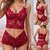 Sparklesandsatin Sexy Floral Lace Pajamas Lingerie  Sleepwear Bra and Panty - 2 Piece Nightwear (Red)